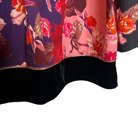 Johnny Was Jade Kimmy Smocked Floral-Print Peasant Top Embroidered Velvet Trim L - Picture 10 of 13